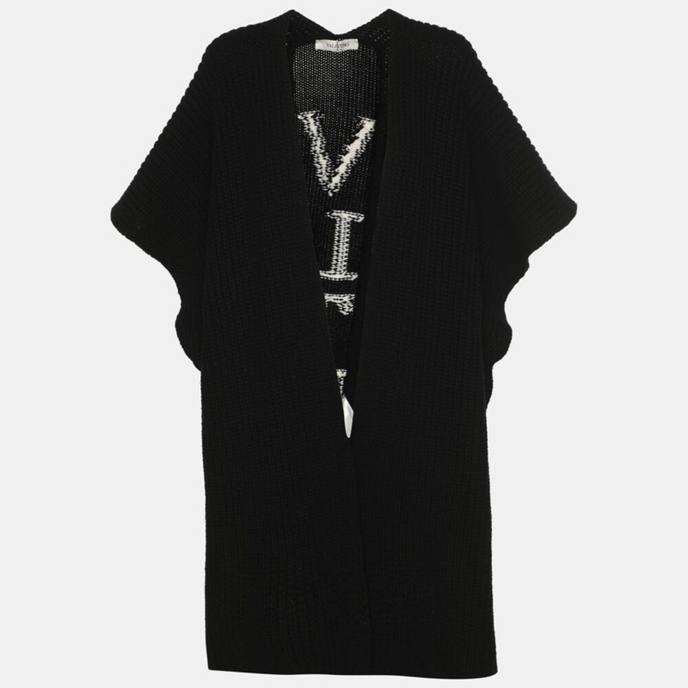 Valentino Black Rib Knit Vltn Cape S